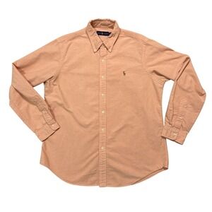 Ralph Lauren Men's Long Sleeve Cotton Button-Up Shirt VINTAGE Light Orange Large